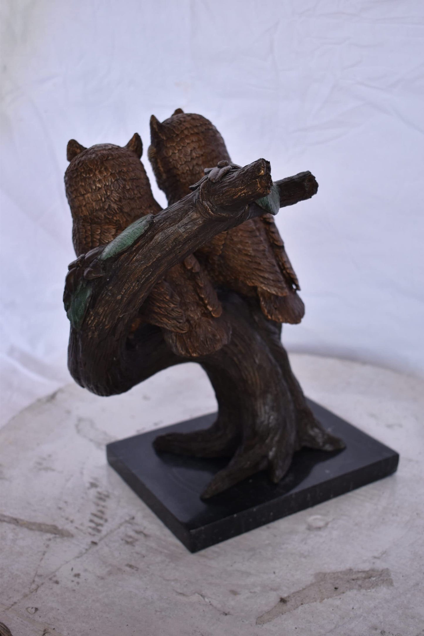 Two Owls on A Tree Trunk Bronze Statue - Size: 11"L x 11"W x 14"H.
