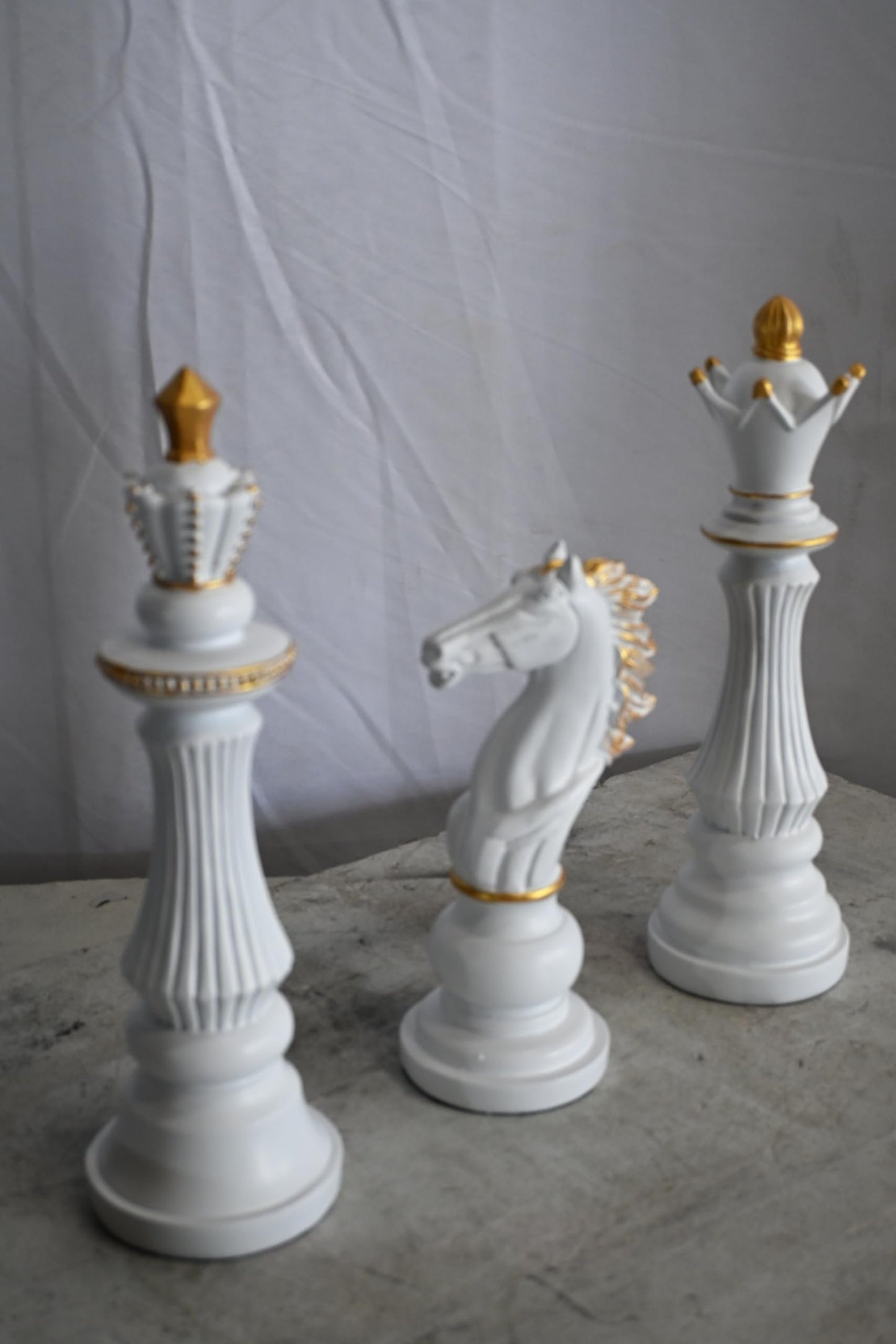 Decorative Chess Pieces Set White Gold Resin Figurines 4"x13"x14"H