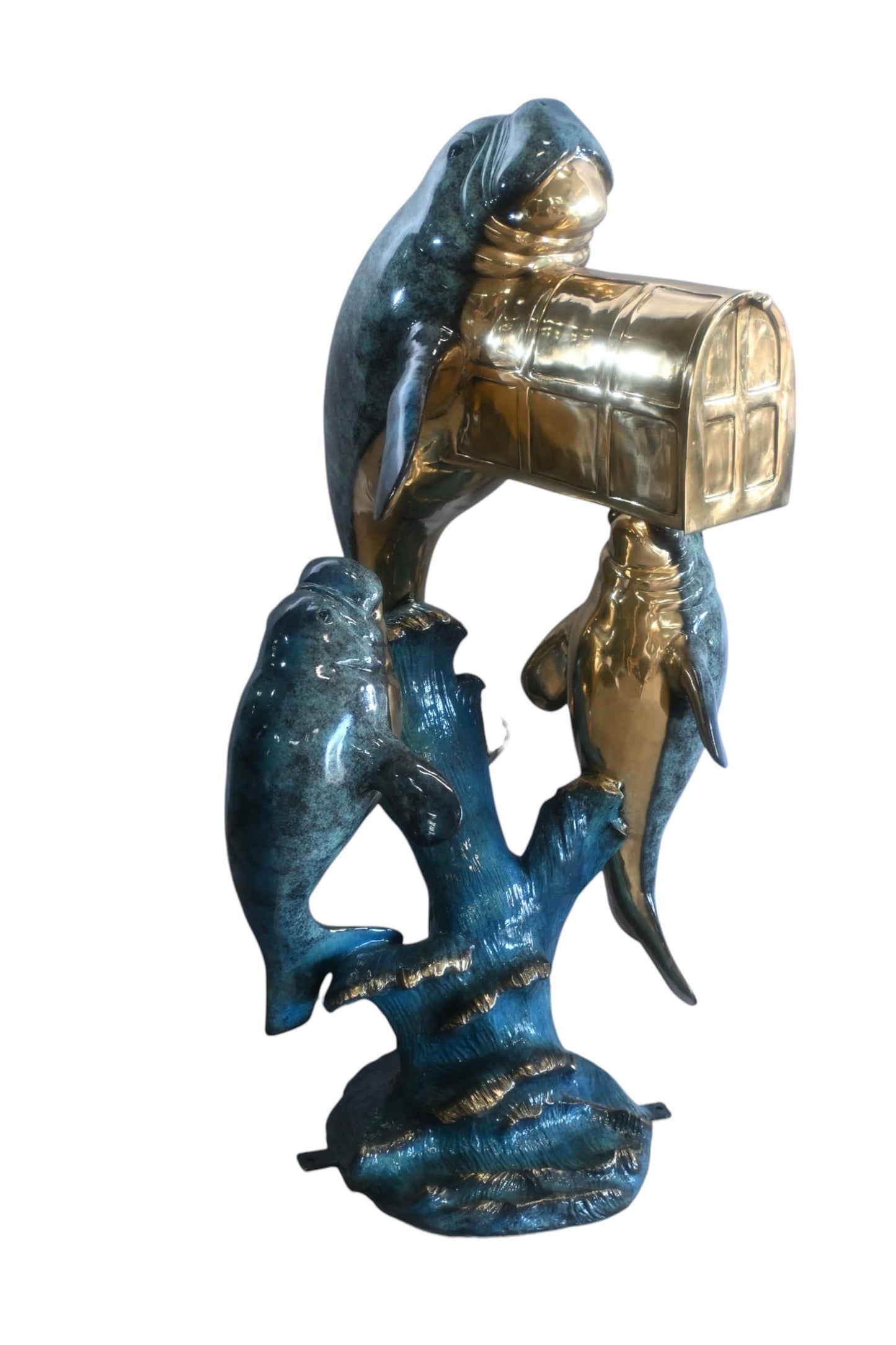 Bronze Manatee Mailbox Sculpture with Three Sea Cows 27"x27"x55"H