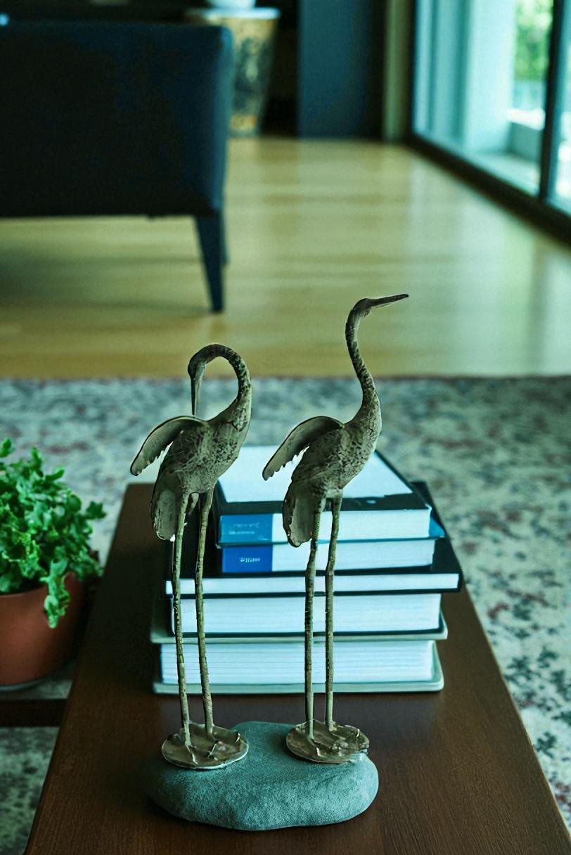 Pair of Aluminum Crane Wings Open with Green Patina Finish 10" x 8" x 22"H