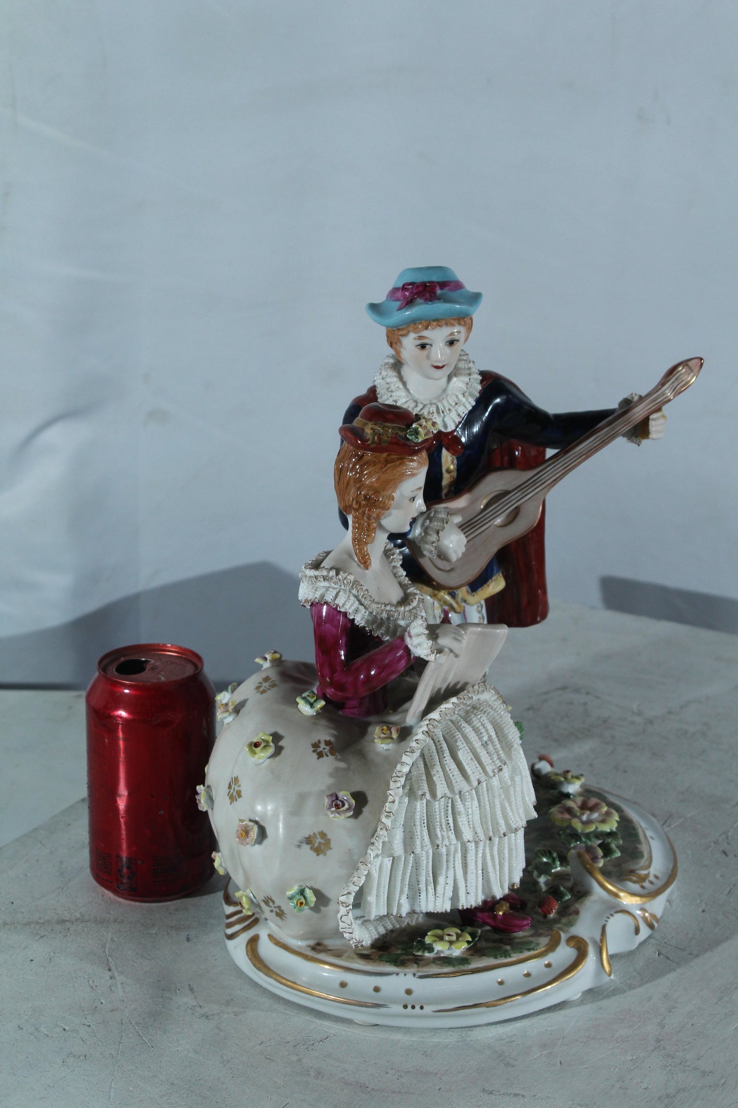 NIFAO Porcelain Romantic Couple Figurine with Guitar and Book 11" x 8" x 13"H