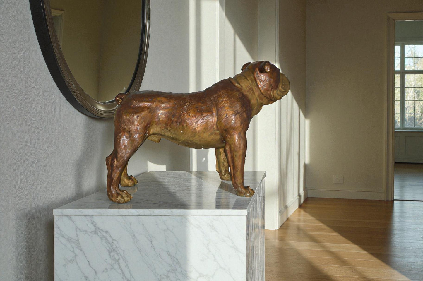 Bulldog Medium Bronze Statue -  Size: 29"L x 11"W x 20"H.