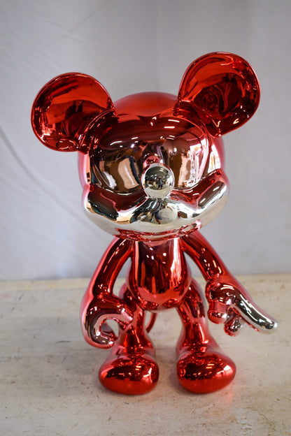 Contemporary Red Chrome Mickey Mouse Resin Statue 12" x 9" x 16"H