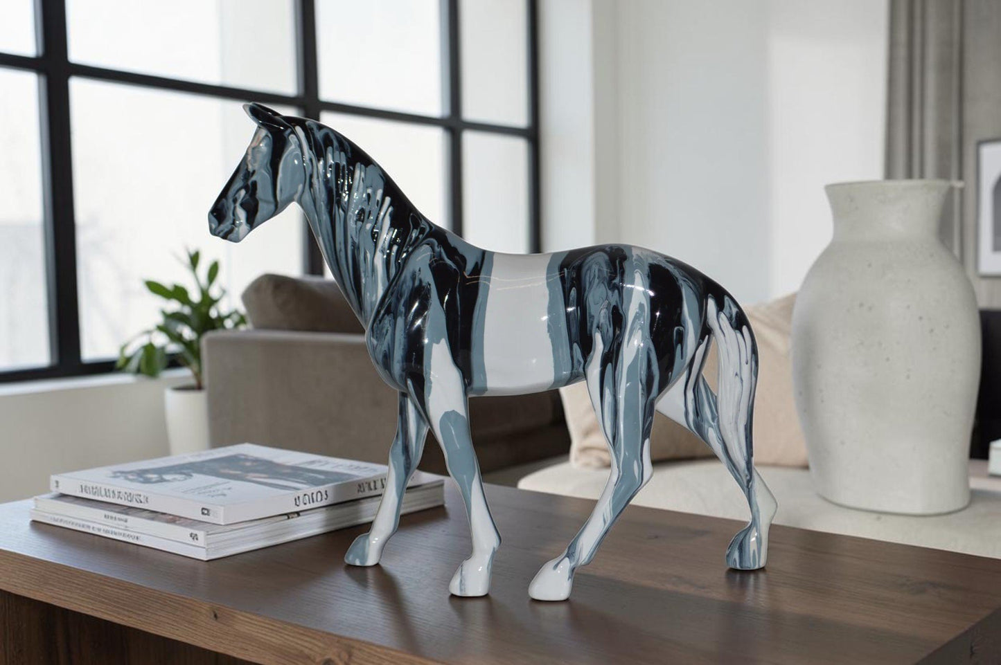 Modern Art Multi Color Horse Resin Statue - Size: 4"L x 13"W x 11"H.