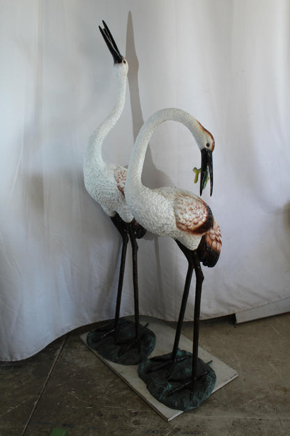 Pair Large Bronze Crane Fountains Garden Water Feature 23"x17"x56"H