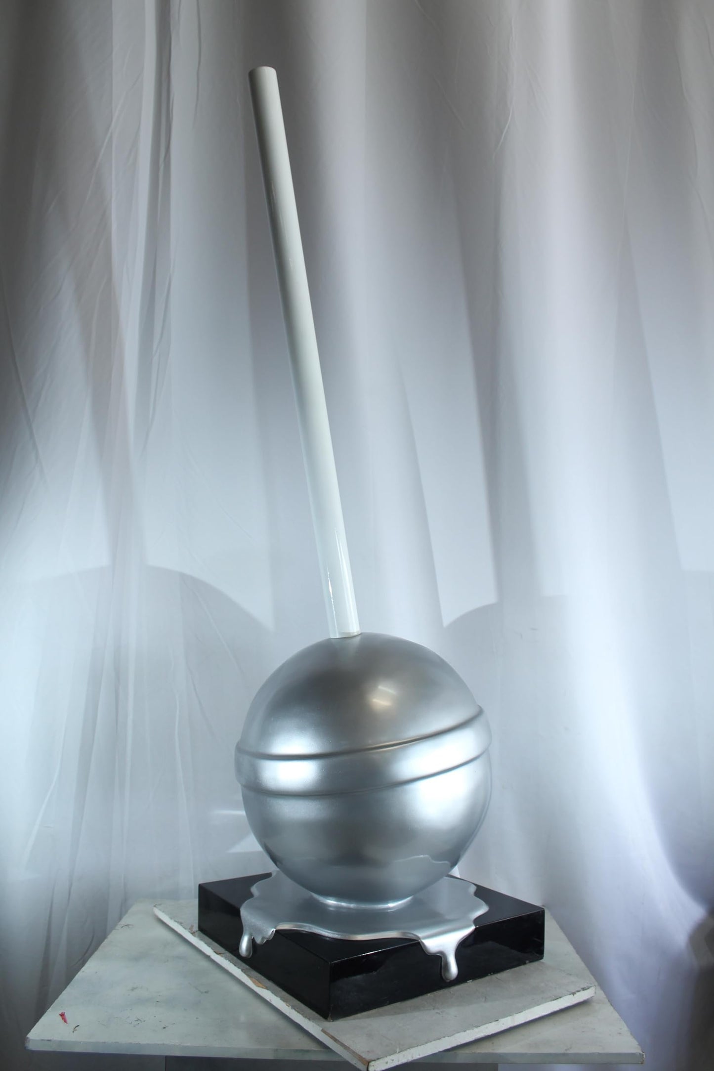 NIFAO Giant Silver Lollipop Sculpture Metallic Pop Art Resin Statue 22"x20"x70"H