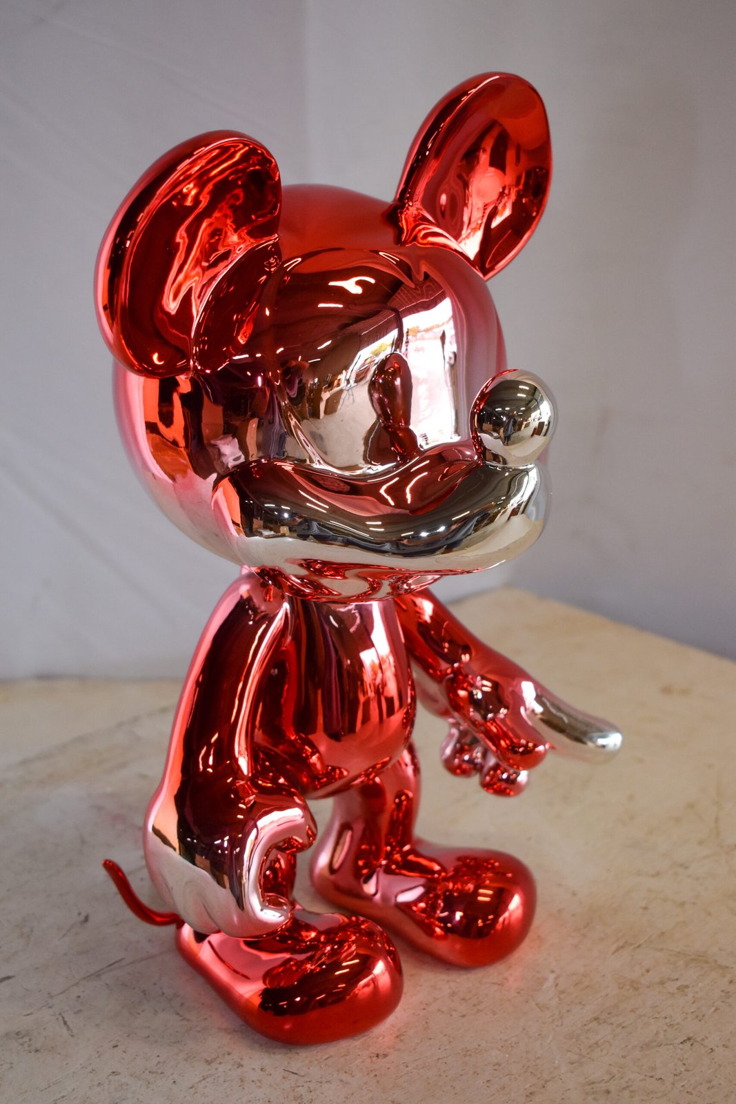 Contemporary Red Chrome Mickey Mouse Resin Statue 12" x 9" x 16"H