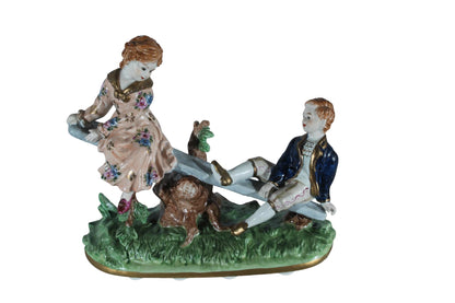 NIFAO Porcelain boy and Girl on Seesaw Figurine Vintage Style 10"x4"x9"H