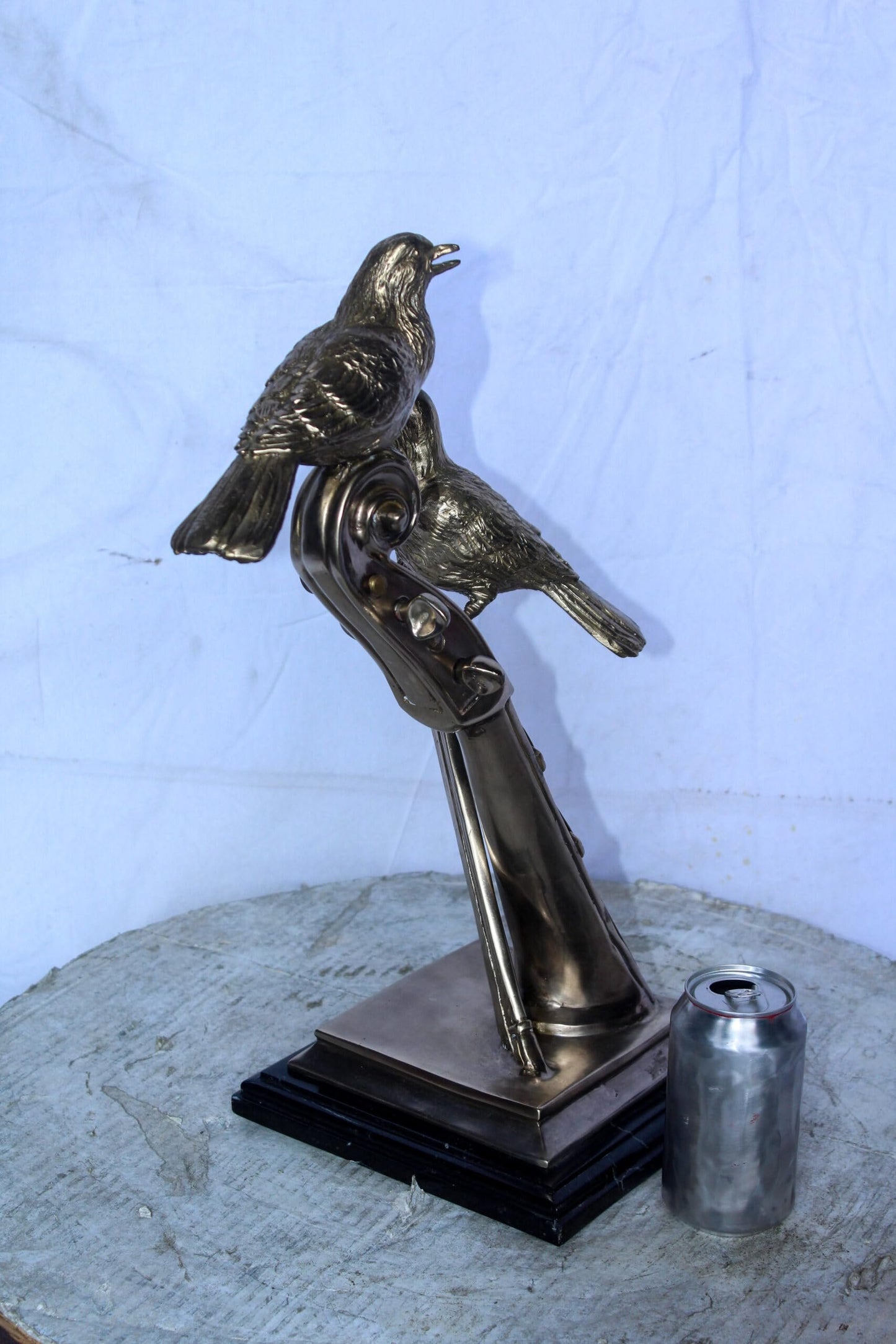 Creative Art, Violin and Two Birds, Bronze Statue in Silver Finish 12 x 8 x 19"H