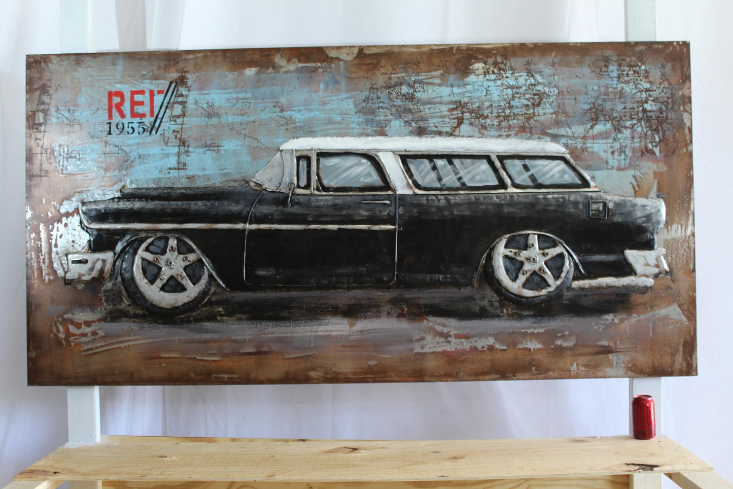 1955 Chevy Nomad Wagon 3D Metal Wall Art Handcrafted 79" x 2" x 40"H