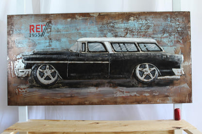1955 Chevy Nomad Wagon 3D Metal Wall Art Handcrafted 79" x 2" x 40"H