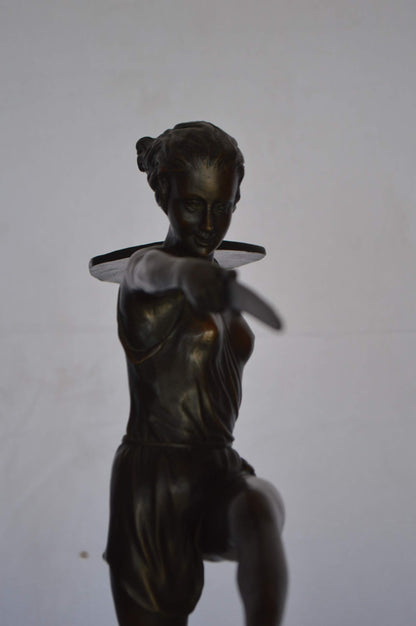 Woman Fighter with Sword Bronze Statue -  Size: 19"L x 5"W x 20"H.