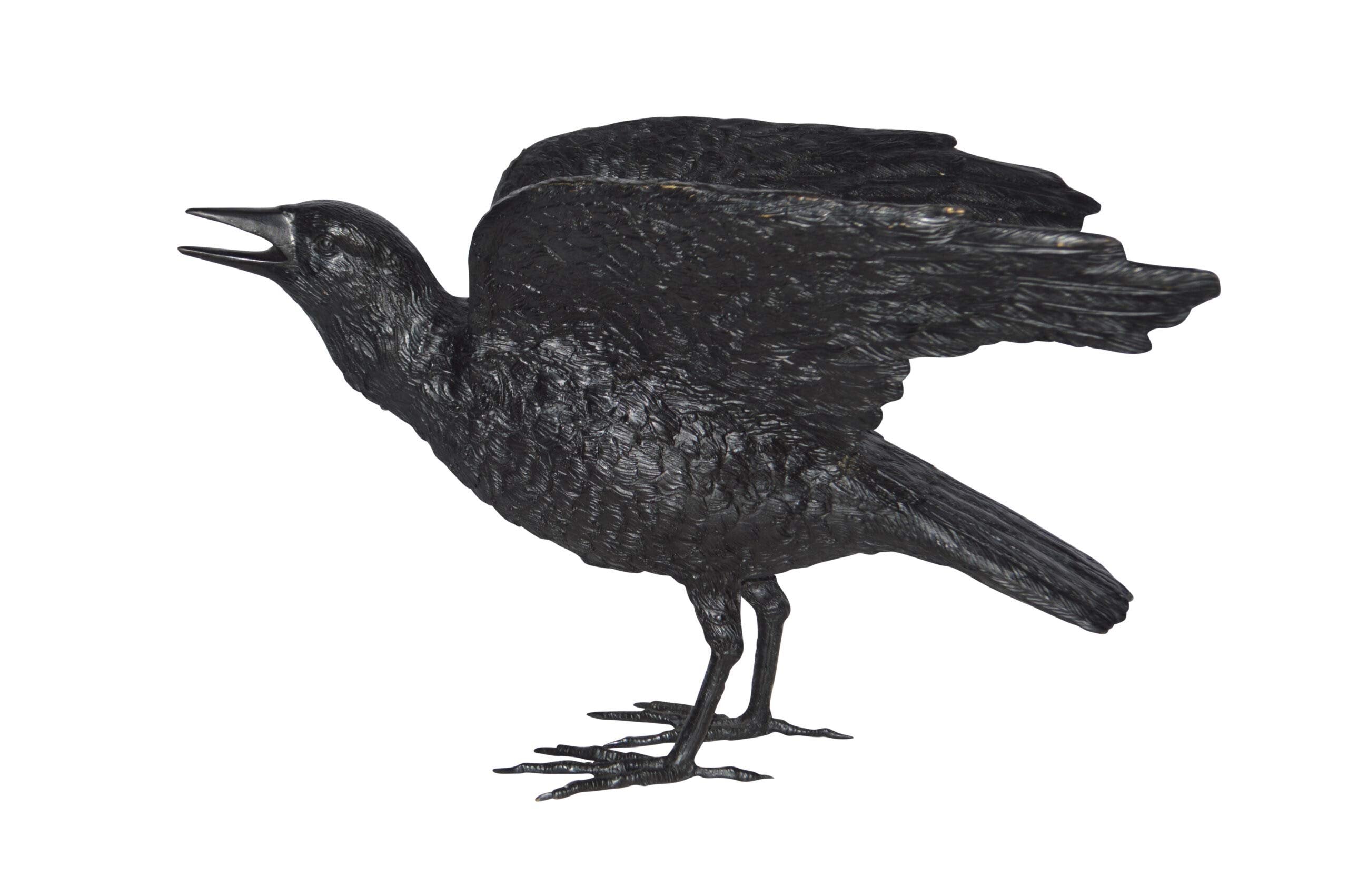 Raven with Open Wings Bronze Statue - Size: 16