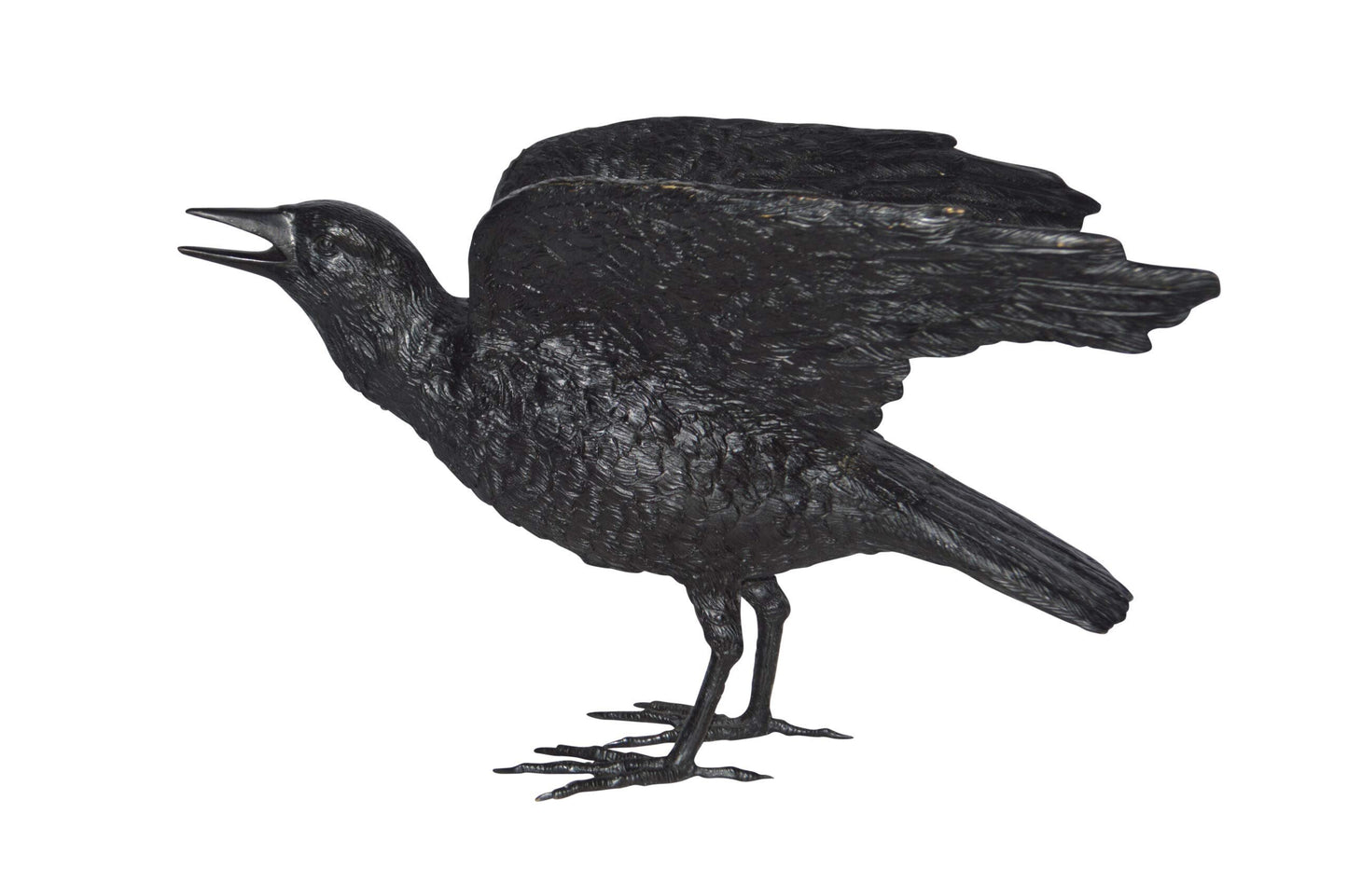 Raven with Open Wings Bronze Statue - Size: 16"L x 25"W x 15"H.