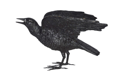 Raven with Open Wings Bronze Statue - Size: 16"L x 25"W x 15"H.