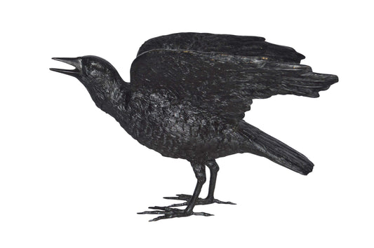 Raven with Open Wings Bronze Statue - Size: 16"L x 25"W x 15"H.
