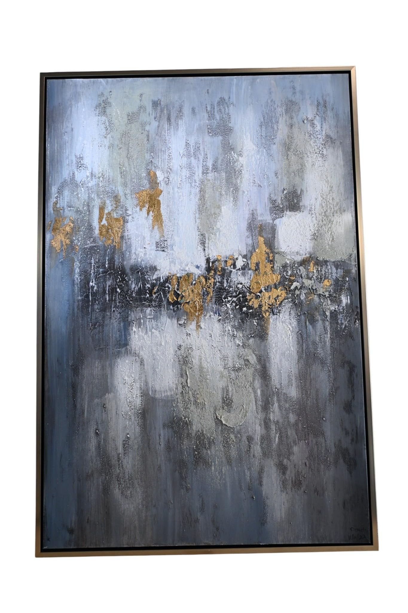 Golden Abstract Canvas Painting Gray Gold Framed Art 61"x41"