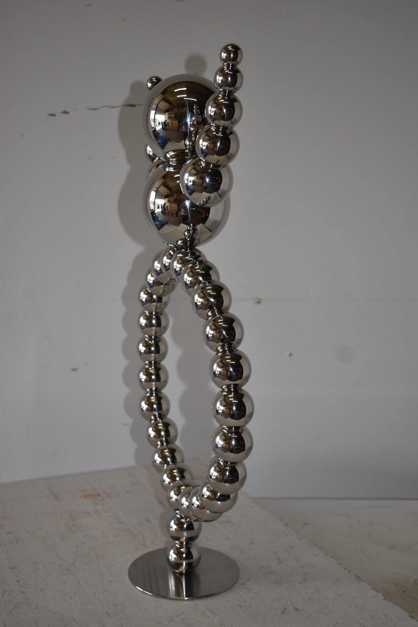 Modern Abstract of a Happy Man Metal Chrome Balls Statue Size: 14" x 6" x 26"H