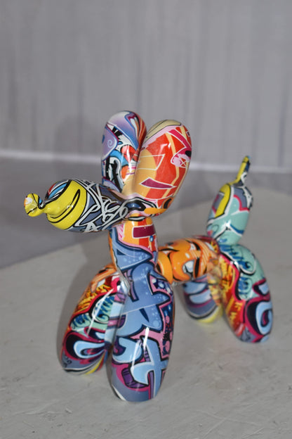 Modern Graffiti Looking Balloon Dog Statue Made of Resin Size: 10" x 4" x 8"H
