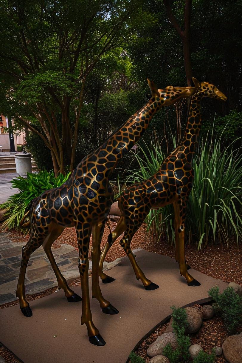 Pair of Young Playful Giraffes Bronze Statue Size: 54" x 18" x 89"H