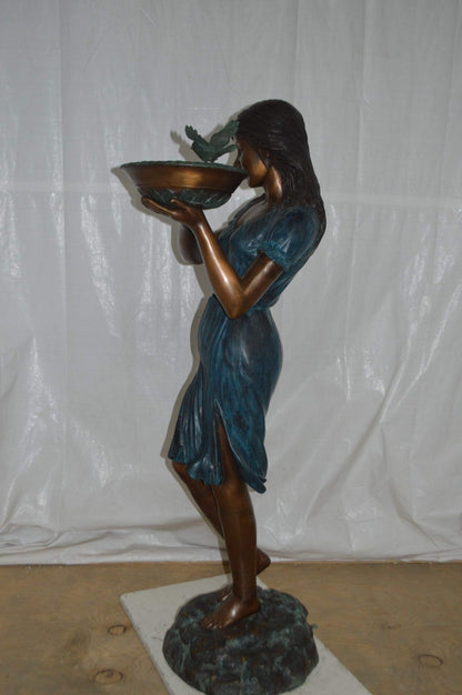 Lady holding a tray bronze statue fountain - Size: 17"L x 23"W x 62"H.