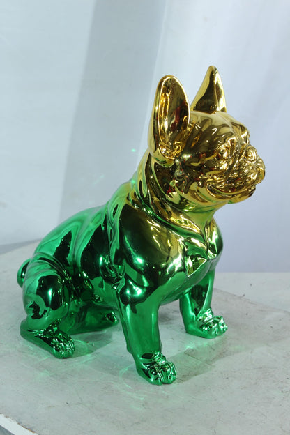 NIFAO Resin Bulldog Statue Green and Gold Finish 16"x9"x16"H