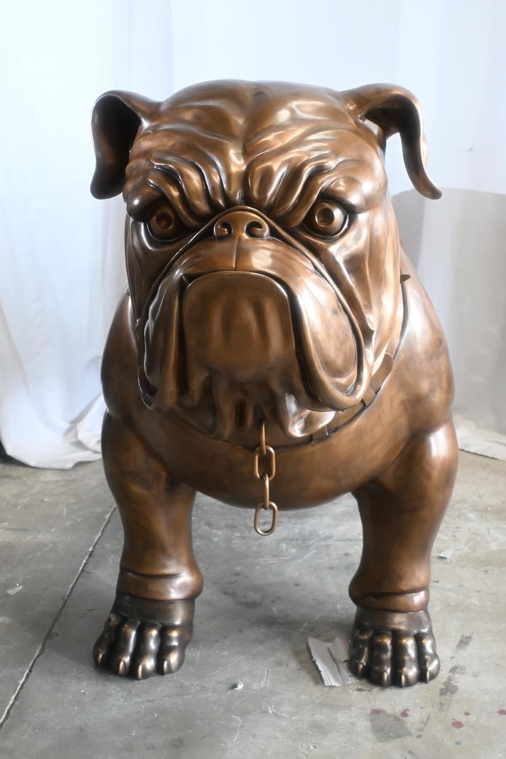 Giant Bronze English Bulldog Statue Studded Collar Decor 80"x35"x54"H