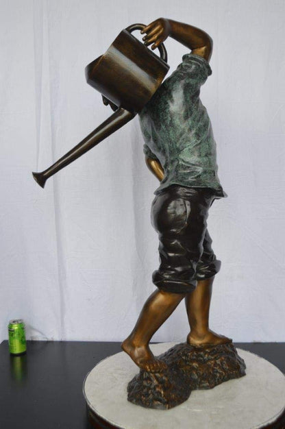 Young Boy Holding a Watering Can Bronze Fountain -  Size: 25"L x 17"W x 41"H.