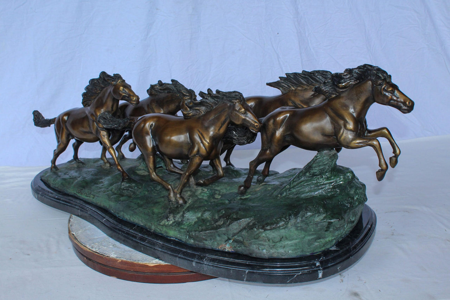 Running Horses Bronze Statue on Marble Base 47" x 20" x 17"H