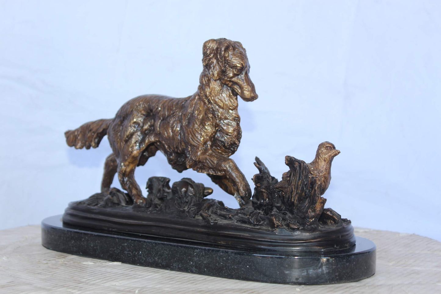 Golden retriever enjoying the outdoors bronze statue -  Size: 16"L x 7"W x 9"H.