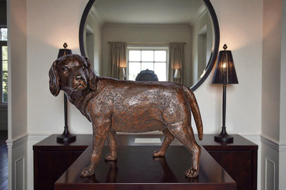 Beagle Dog Standing Made of Bronze, Statue - Size: 27"L x 14"W x 21"H.