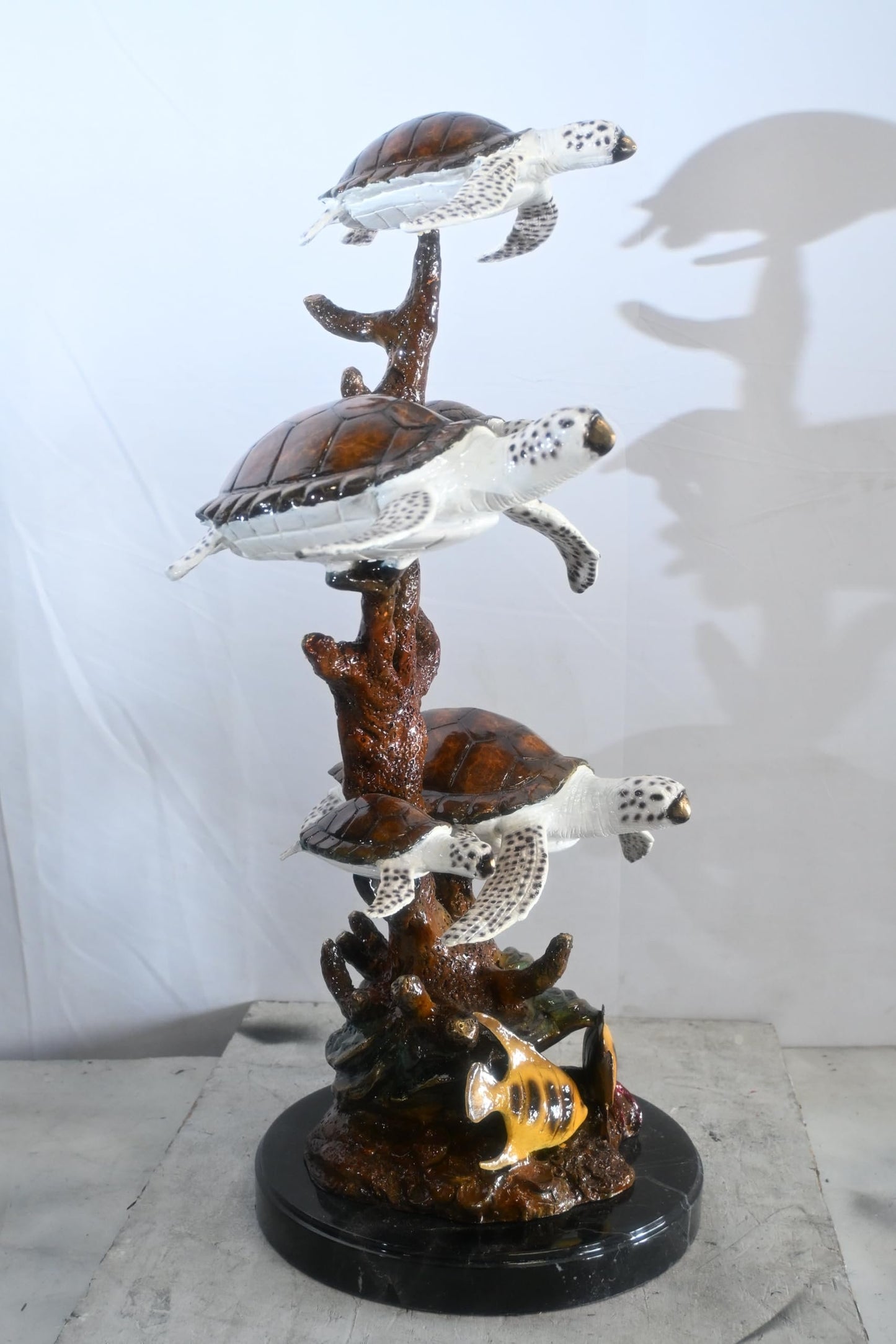 Five Sea Turtles Bronze Sculpture Coral Branch 20"x16"x30"H