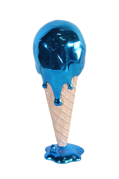 NIFAO Resin Ice Cream Cone Statue Blue Dripping Pop Art Style Decor 5" x 5" x 14"H