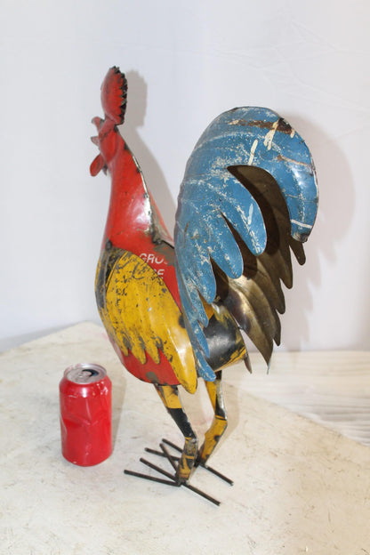Colorful Thin Metal Rooster, Cockerel Statue 16" x 6" x 19"H