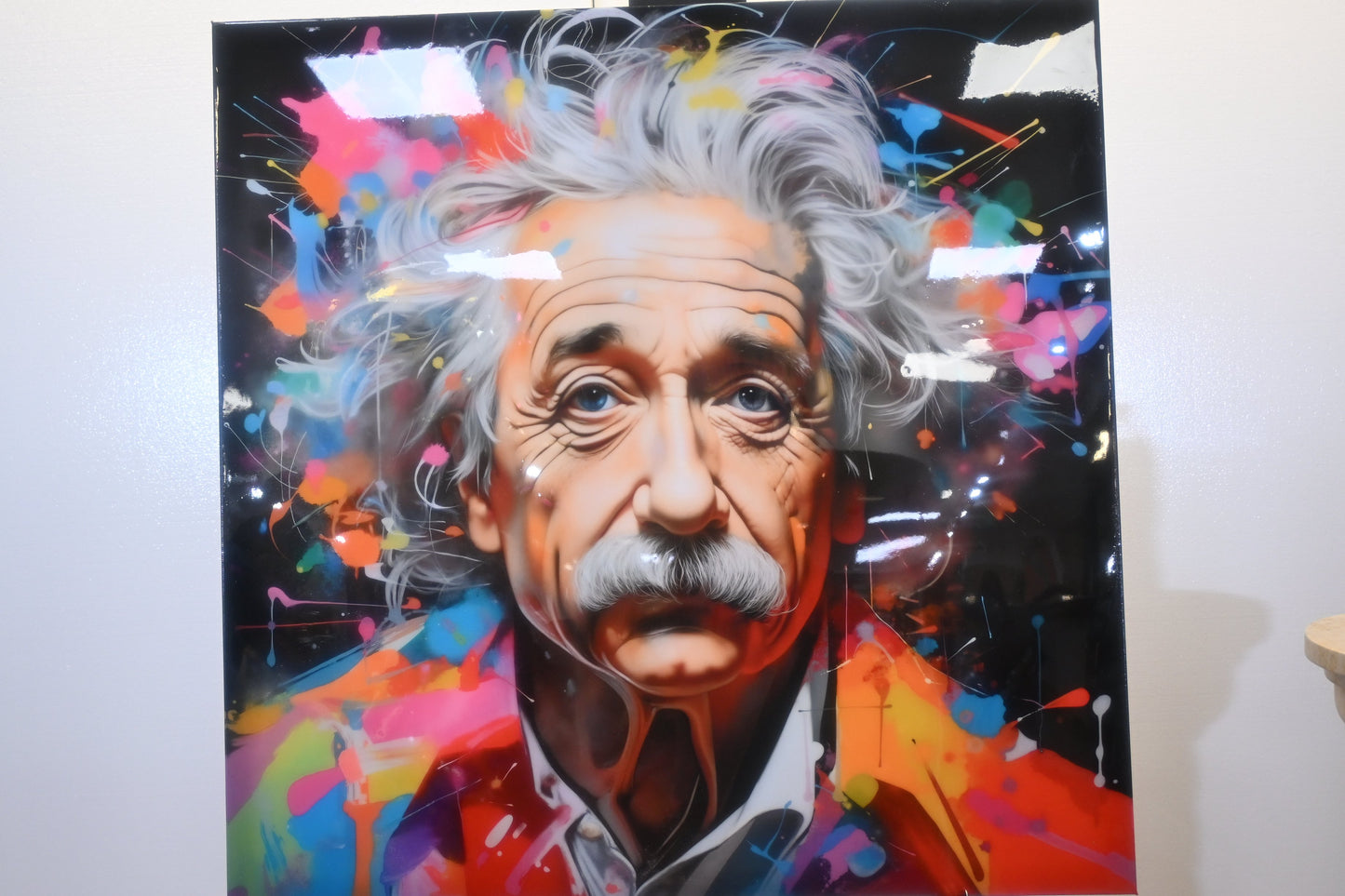 Albert Einstein Pop Art Splatter Resin Covered Canvas 40"x40"