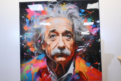 Albert Einstein Pop Art Splatter Resin Covered Canvas 40"x40"