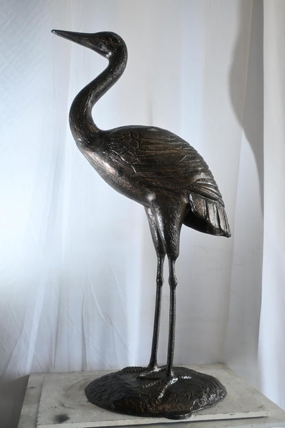 Aluminum Standing Heron Dark Bronze Patina Garden Statue 34"x24"x58"H