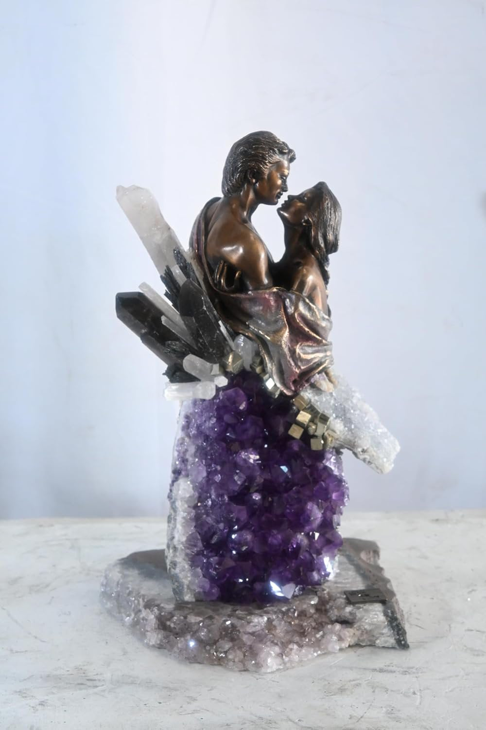 Manel Vidal The Kiss Bronze Lovers Amethyst Quartz Ebano 11"x11"x18"H