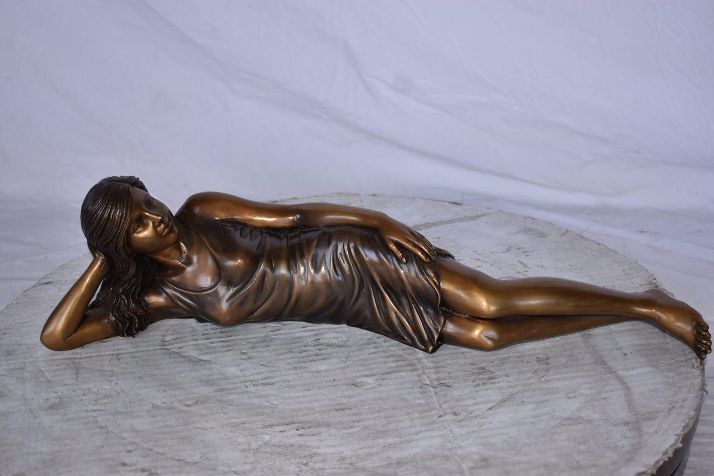 Gorgeous Young Lady Laying on The Ground Bronze Statue - Size: 5"L x 21"W x 5"H.