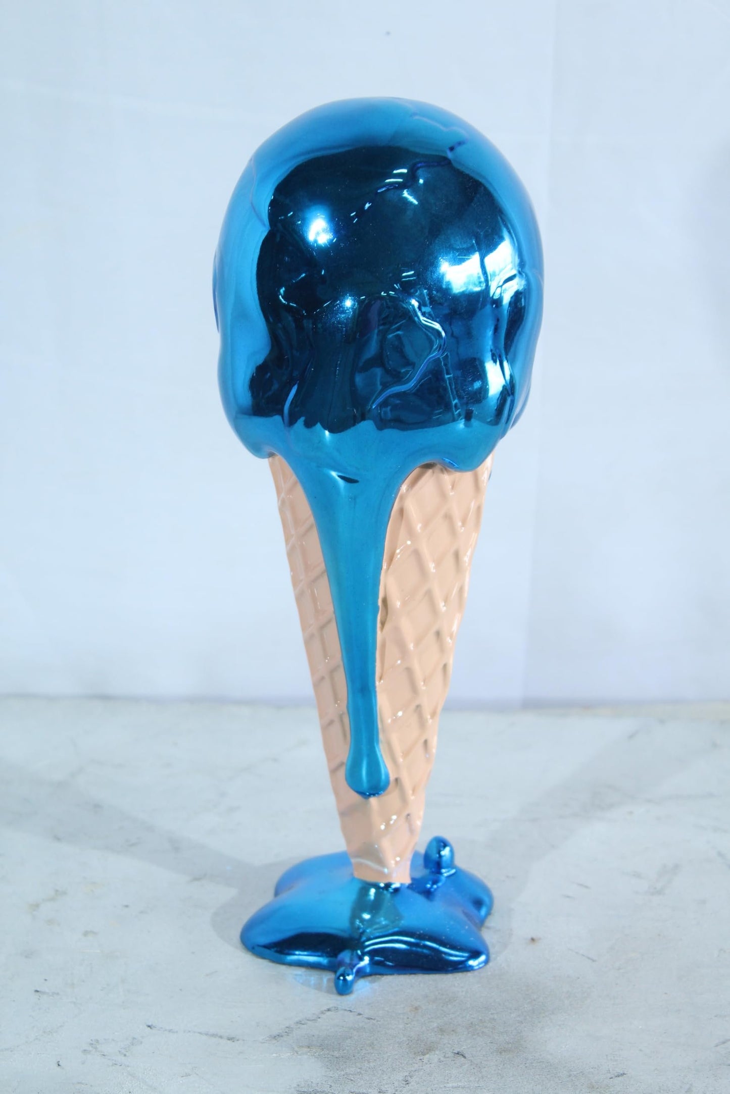 NIFAO Resin Ice Cream Cone Statue Blue Dripping Pop Art Style Decor 5" x 5" x 14"H