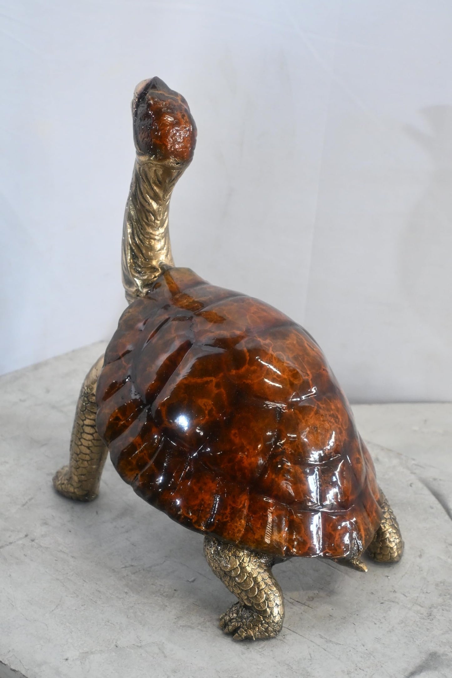 Bronze Tortoise Sculpture Amber Shell Gold Accents 12"x10"x16"H