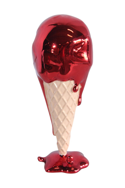 NIFAO Resin Ice Cream Cone Statue Red Dripping Pop Art Modern Decor 5" x 5" x 14"H