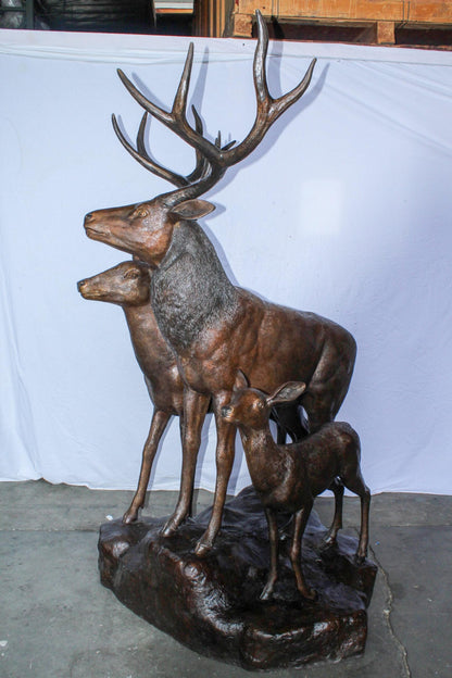 Life Size Bronze Deer Family Sculpture for Outdoor Display 48" x 50" x 81"H