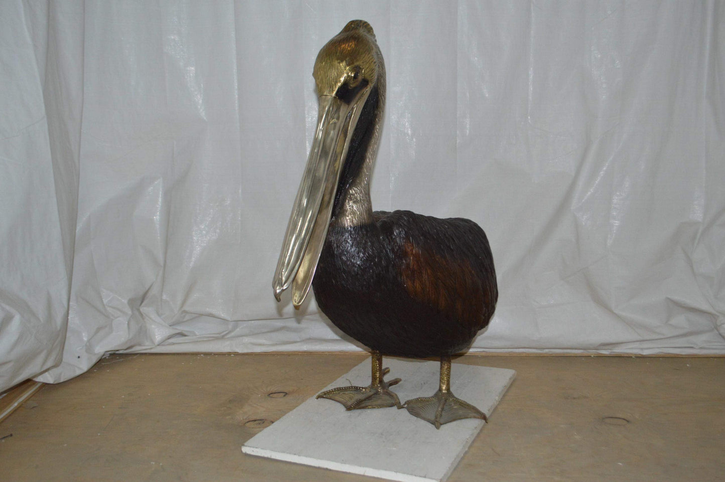 Upright Pelican Bronze Statue Fountain - Size: 46"L x 20"W x 44"H.