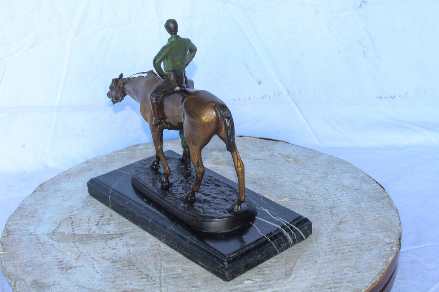 Horse and Jockey Bronze Statue, A J. Willis Good Replica 14" x 6" x 13"H