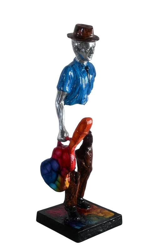 Traveler Guitar Player Sculpture Aluminum Pop Art Statue 8"x10"x25"H