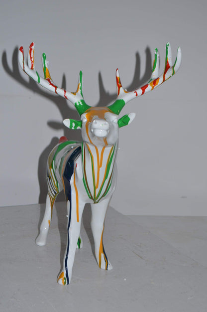 Modern Art colorful Deer Resin Statue - Size: 17"L x 11"W x 18"H.