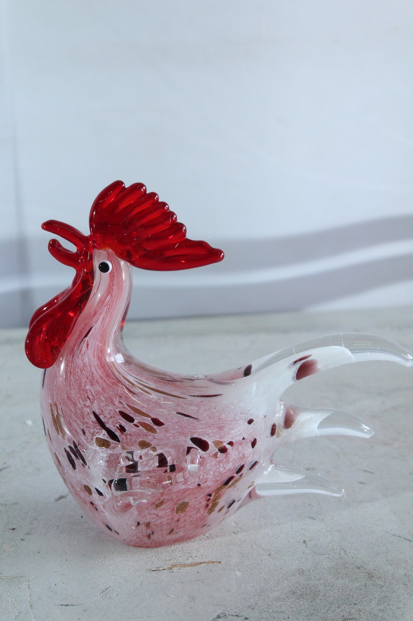 NIFAO Glass Rooster Figurine Hand Blown Art Glass Tabletop Decor 8" x 4" x 8"H