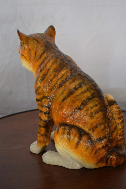 Colored Cat Sitting Bronze Statue -  Size: 6"L x 11"W x 11"H.