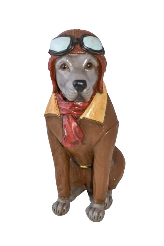 A Happy Dog Dressed Like a Pilot Resin Statue Size: 3" x 4" x 8"H